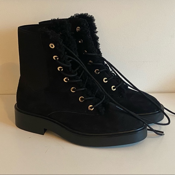 New Stuart Weitzman Henley Chill Suede & Shearling Combat Boots Size 37.5 - Picture 7 of 13